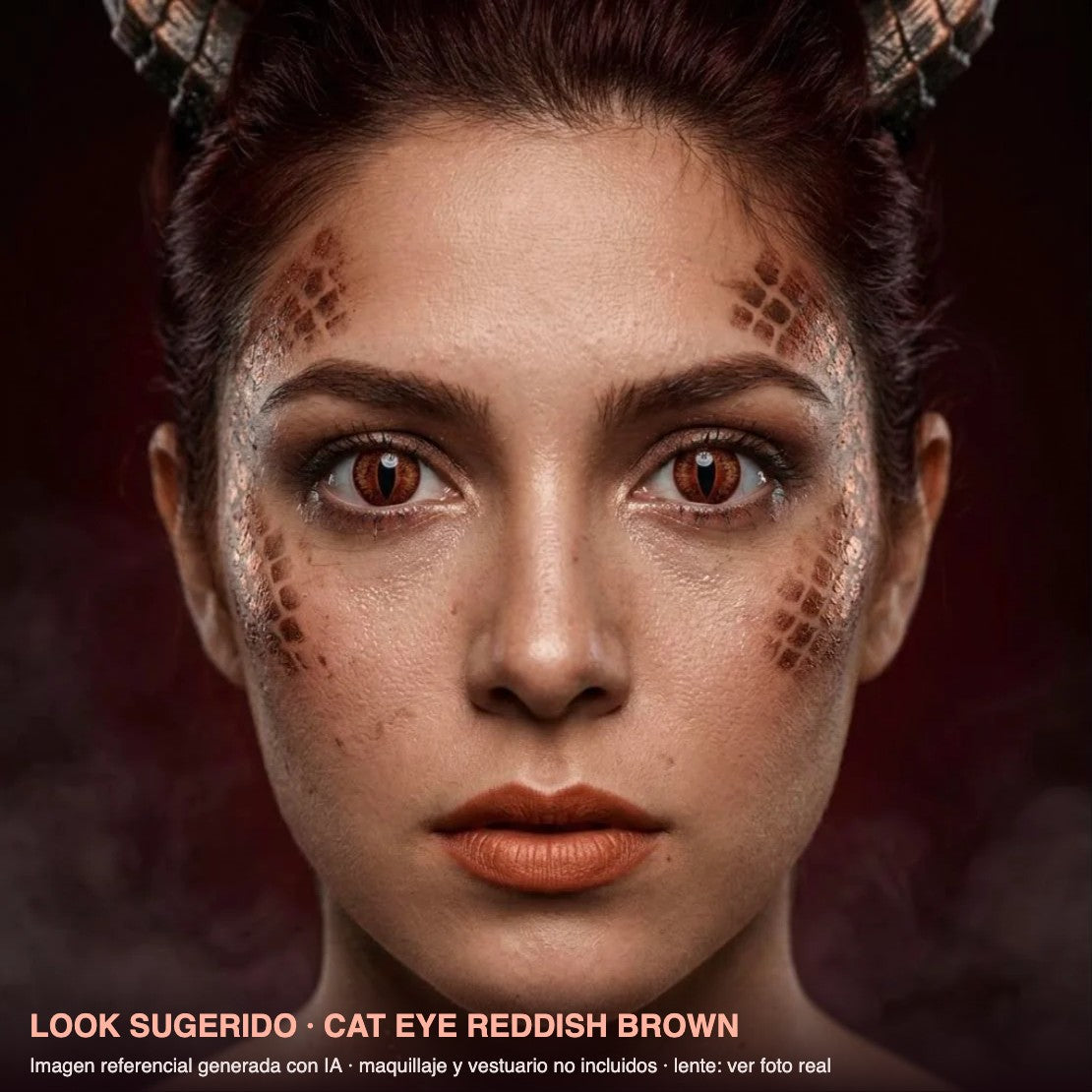 Look sugerido CAT EYE REDDISH BROWN — imagen referencial generada con IA, maquillaje no incluido
