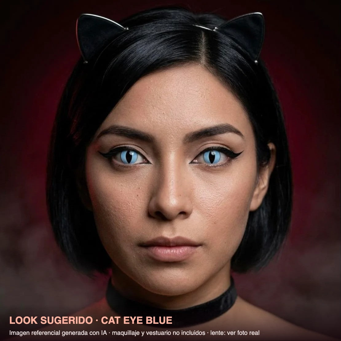 Look sugerido CAT EYE BLUE — imagen referencial generada con IA, maquillaje no incluido