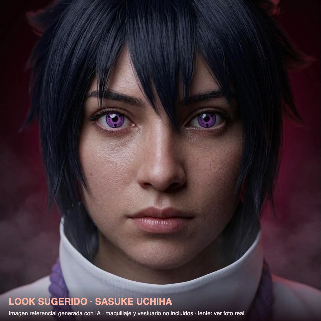 Look sugerido SASUKE UCHIHA — imagen referencial generada con IA, maquillaje no incluido