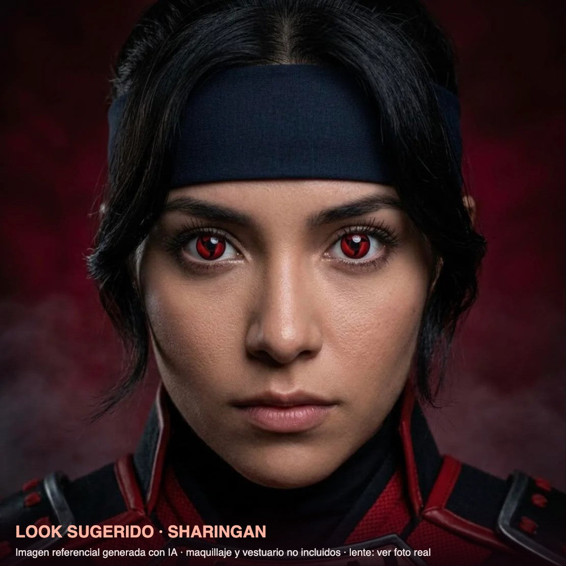 Look sugerido SHARINGAN — imagen referencial generada con IA, maquillaje no incluido