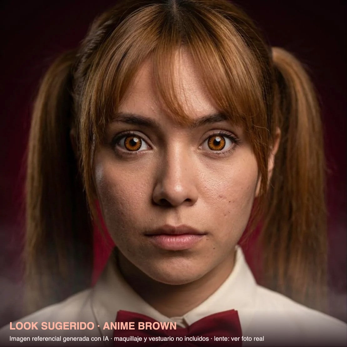 Look sugerido ANIME BROWN — imagen referencial generada con IA, maquillaje no incluido