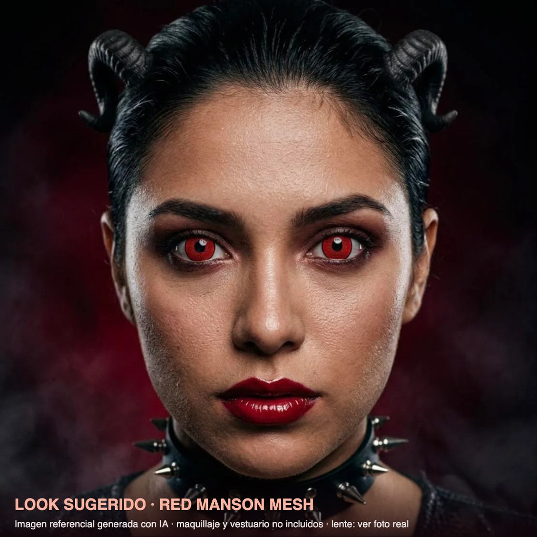 Look sugerido RED MANSON MESH — imagen referencial generada con IA, maquillaje no incluido