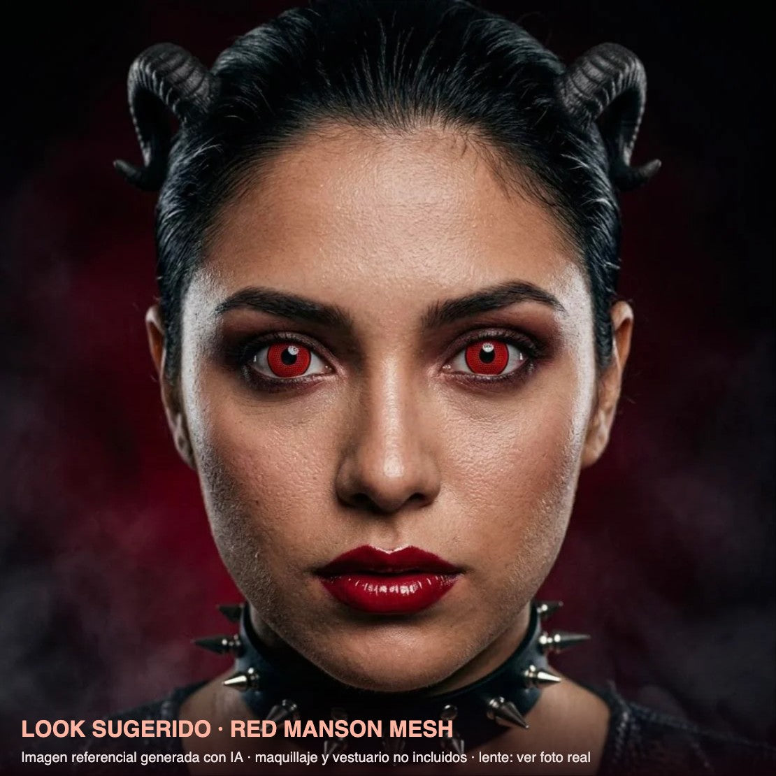 Look sugerido RED MANSON MESH — imagen referencial generada con IA, maquillaje no incluido